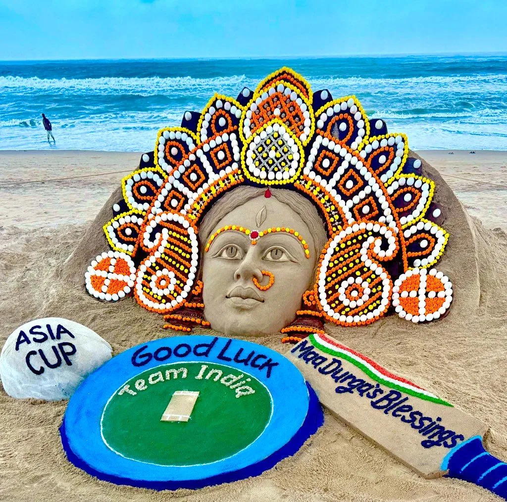 Odisha: Sudarsan Pattnaik creates sand art of Goddess Durga to wish team India ahead of Asia Cup 2025 Final