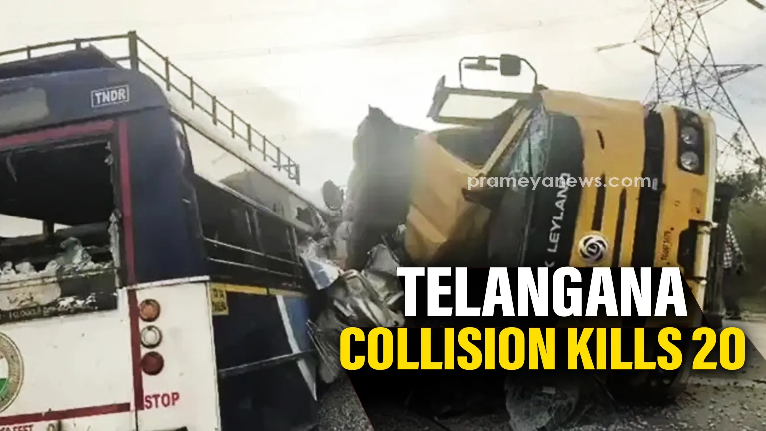 Horrific Telangana Collision Kills 20 After Truck Hits Bus Head-On