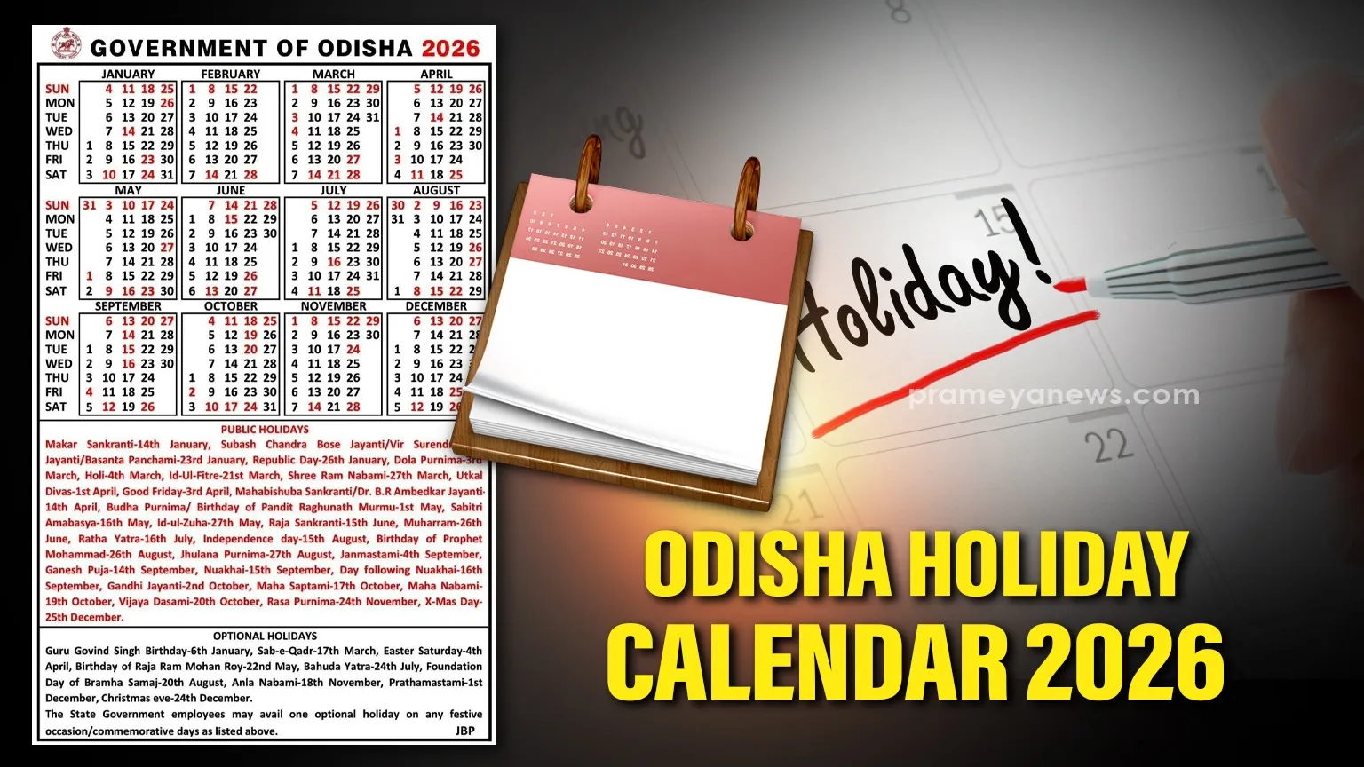 Odisha govt releases official holiday calendar for 2026, check details
