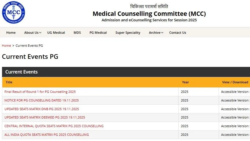 NEET PG 2025 Round 1 Result Out: Check Selection Status and Reporting Dates at mcc.nic.in