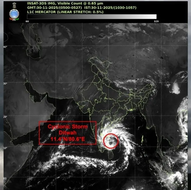 Cyclone Ditwah Update: Storm 180km from Chennai, Moving Northwards Parallel to the Puducherry Coastline