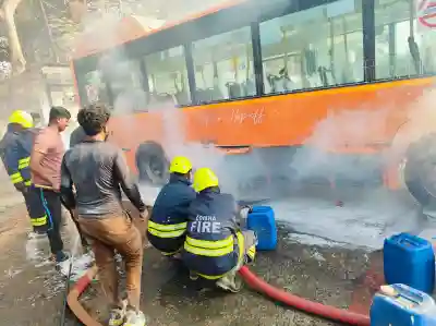 Ama Bus catches fire at Patia depot during charging, no casualties