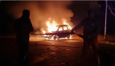 One charred to death inside auto-rickshaw after collision with a car