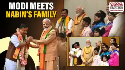 PM Modi meets Nitin Nabin's family at BJP headquarters 