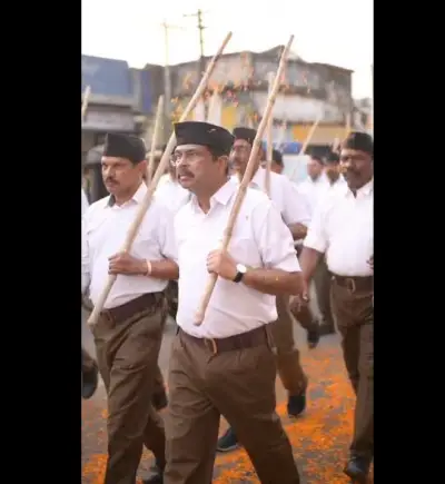 RSS’s Shatabdi Varsh Celebration in Sambalpur: Union Edn Minister Pradhan participates in Path Sanchalan