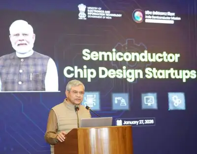 Ashwini Vaishnaw interacts with semiconductor chip design companies approved under the DLI Scheme