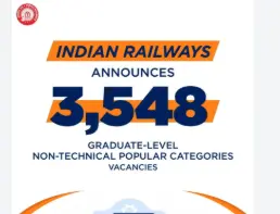 Indian Railways announces 3,548 'Graduate-Level NTPC' vacancies,  2,750 post for Goods Train Manager 