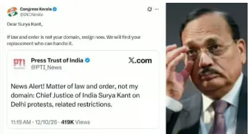 Congress Kerala Unit demands CJI Surya Kant’s resignation in X post; BJP hits back