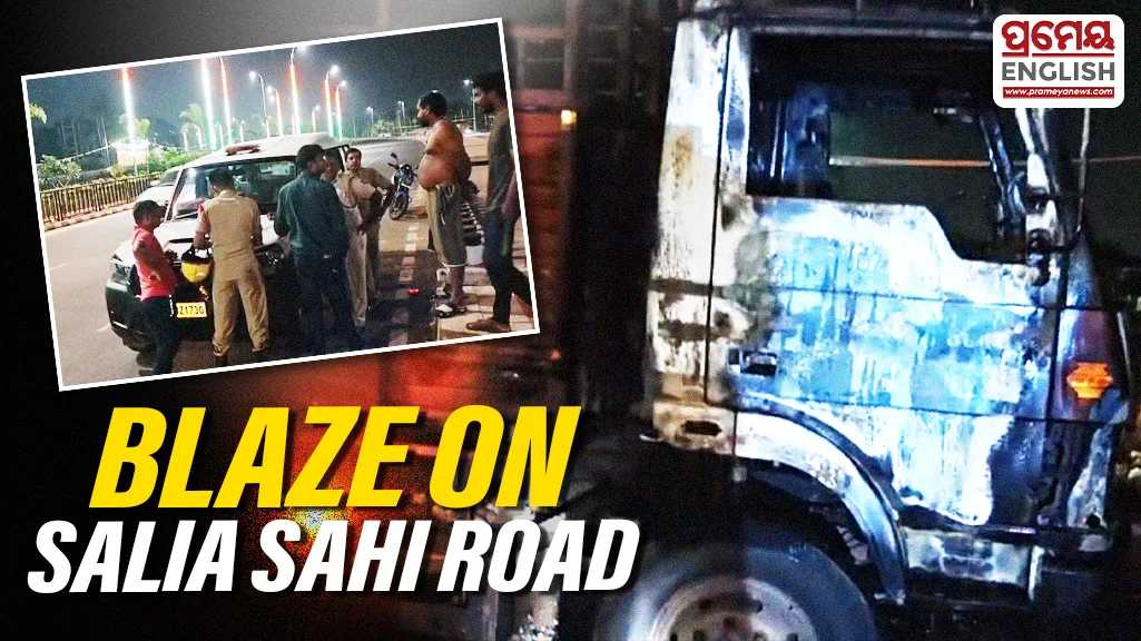 Truck catches fire on Salia Sahi road in Bhubaneswar, cause unclear

