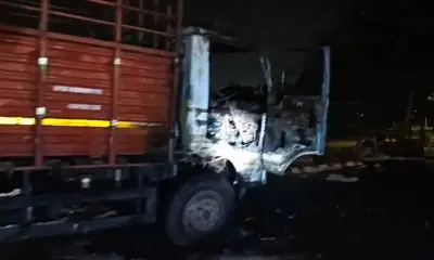 Truck catches fire on Salia Sahi road in Bhubaneswar, cause unclear