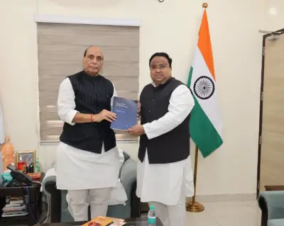 BJD MP Dr Sasmit Patra meets Defence Minister Rajnath Singh, presents research paper on 'India’s Maritime Security'
