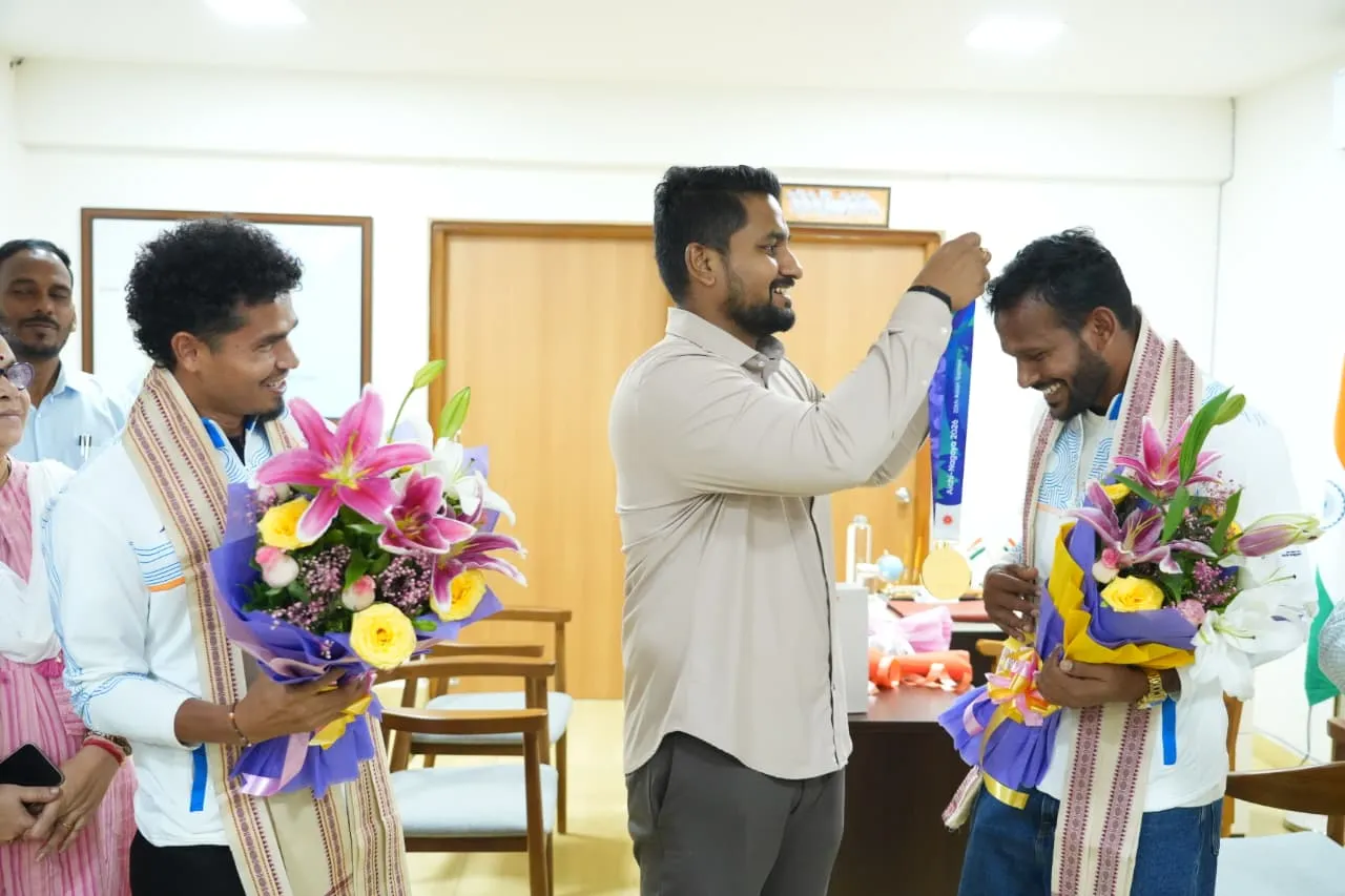 Golden Moment: Odisha Sports Minister felicitates Asian Games gold medalists Amit Rohidas and Shilanand Lakra

