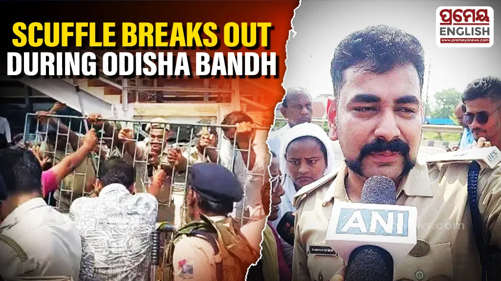 Scuffle breaks out in Bhadrak during Odisha Bandh, Police detain protester