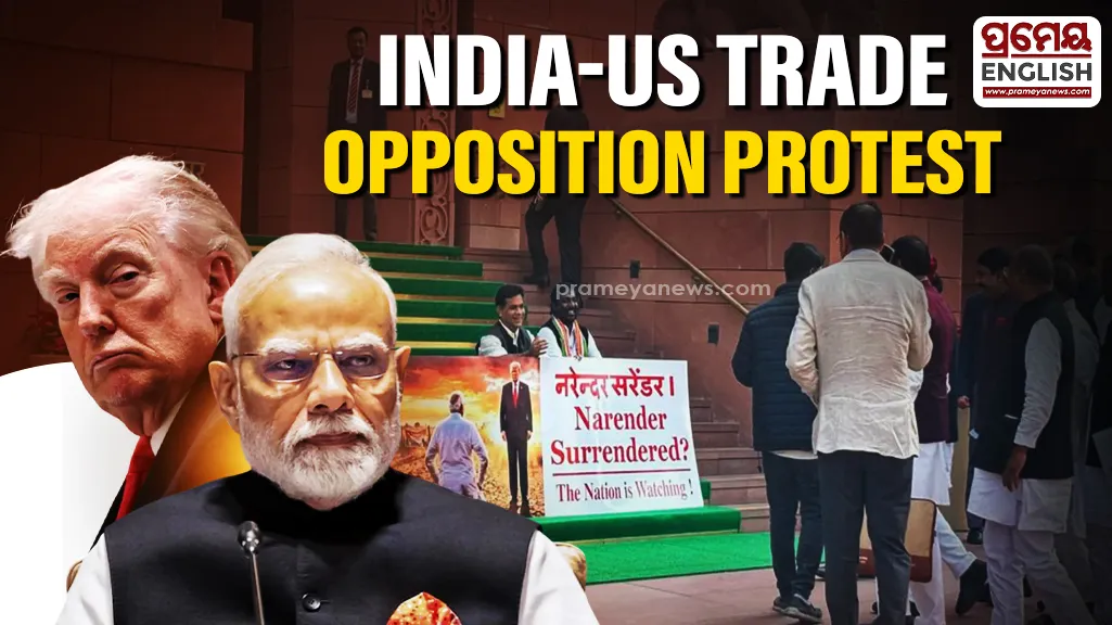 INDIA bloc MPs protest against India-US deal framework outside Parliament