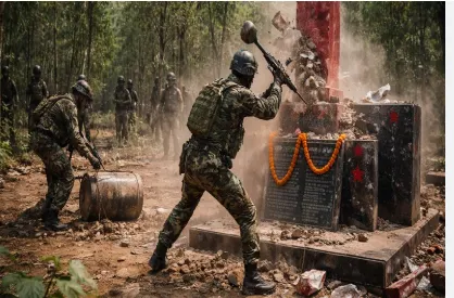 Security Forces Destroy Maoist Memorials in Chhattisgarh’s Bijapur District