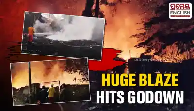 Massive fire breaks out at scrap Godown in Jeypore