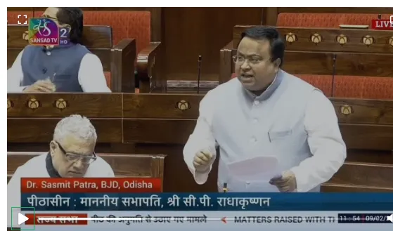 BJD MP Sasmit Patra demands for development of southern Odisha districts in Rajya Sabha