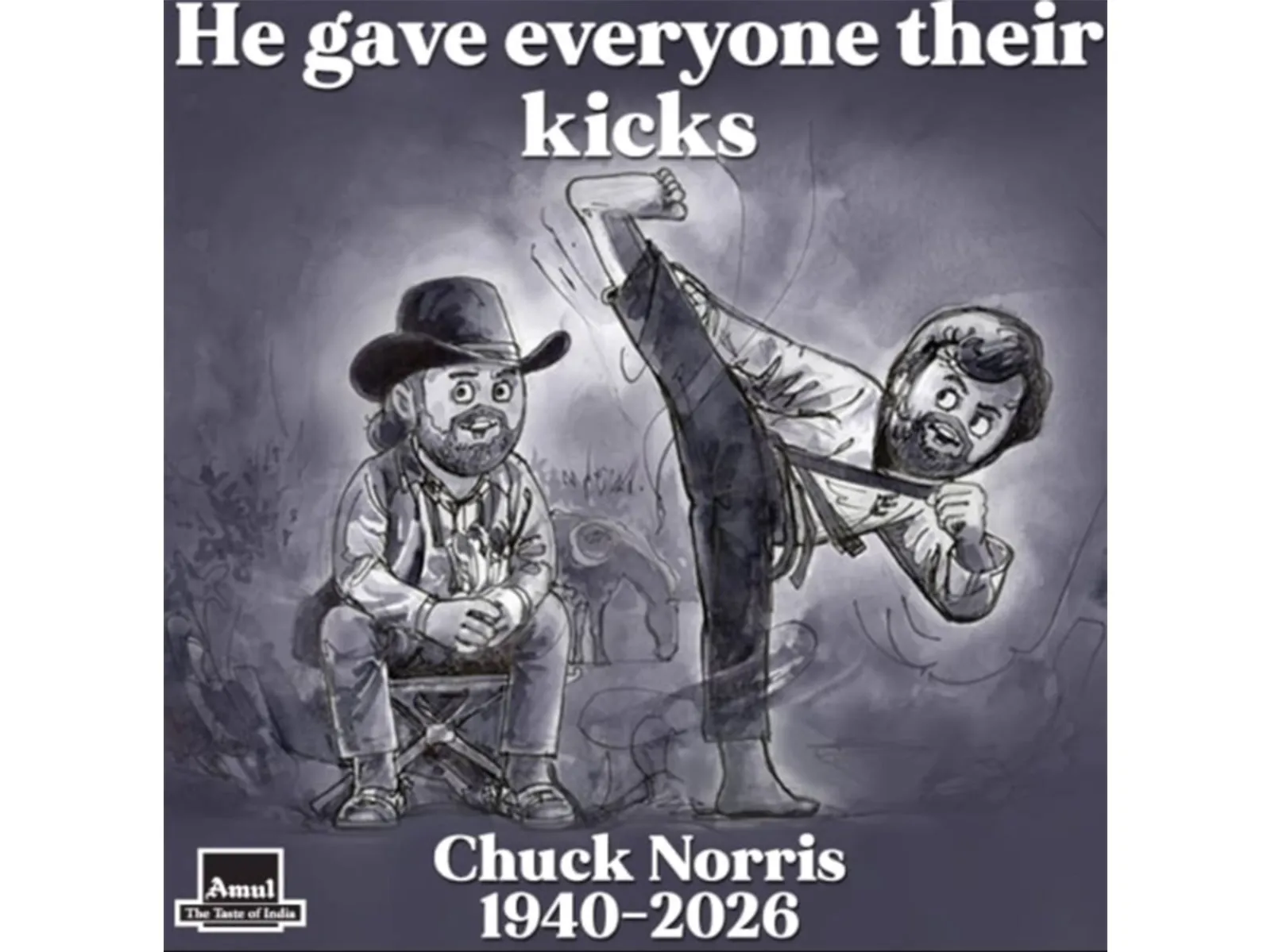 Stunning Amul Chuck Norris tribute celebrates the unmatched legacy of the late martial arts hero