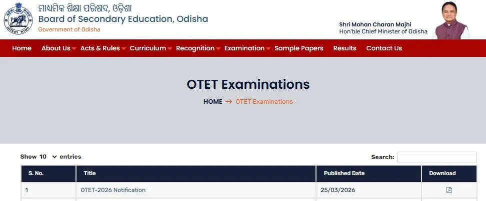 BSE Odisha Opens OTET 2026 Registration Portal At bseodisha.ac.in