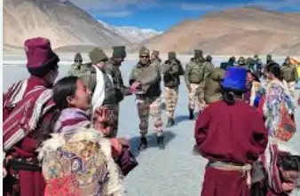 ITBP Troops Celebrate Holi with Villagers at Frozen Pangong Lake in Ladakh