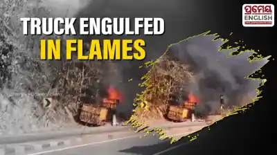 Truck engulfed in flames at Kanjipani Ghat; Driver jumps out to safety