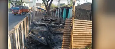 Sudden blaze destroys vegetable shop at Amapani bus stand