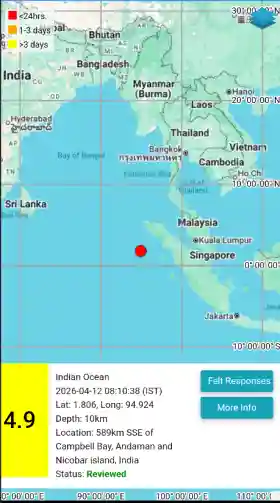 Earthquake of magnitude 4.9 strikes Indian Ocean
