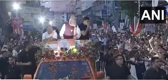 Prime Minister Narendra Modi holds a roadshow in Howrah