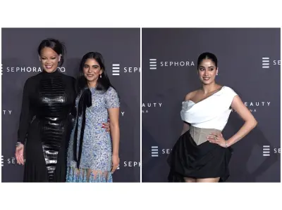 Isha Ambani poses with Rihanna at Fenty Beauty launch bash in Mumbai; Janhvi Kapoor turns heads