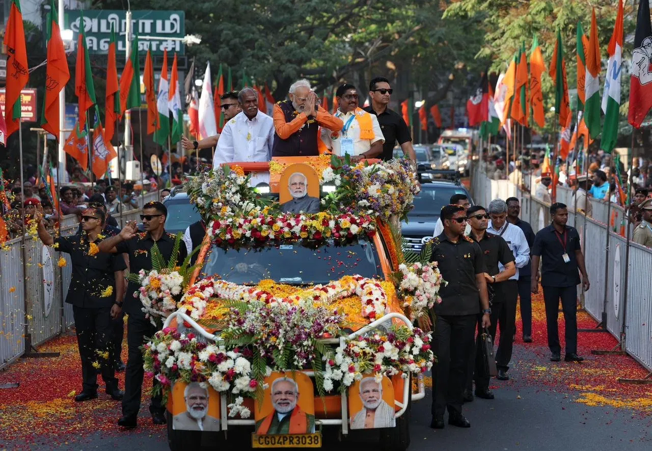 PM Modi holds massive roadshow in Puducherry ahead of assembly polls
