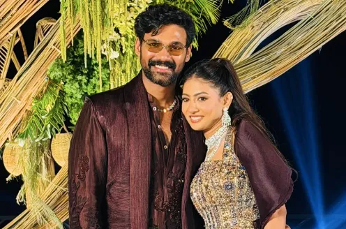 Actor Bellamkonda Sai Sreenivas and wife Kavya Reddy seek blessings at Tirumala Temple

