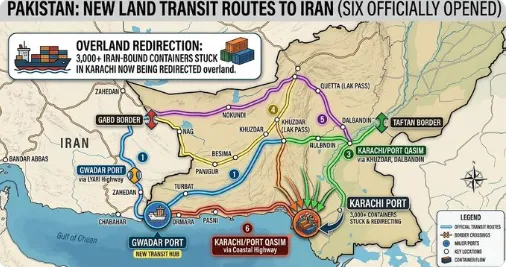 Pakistan opens six Iran border routes challenging United States naval blockade