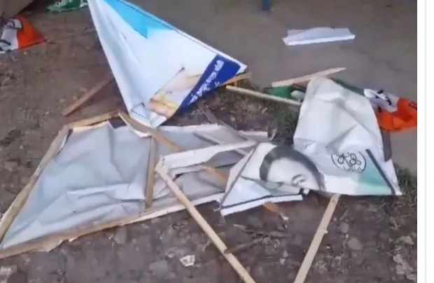 TMC office vandalised in Howrah's Dumurjala area; party flag thrown on