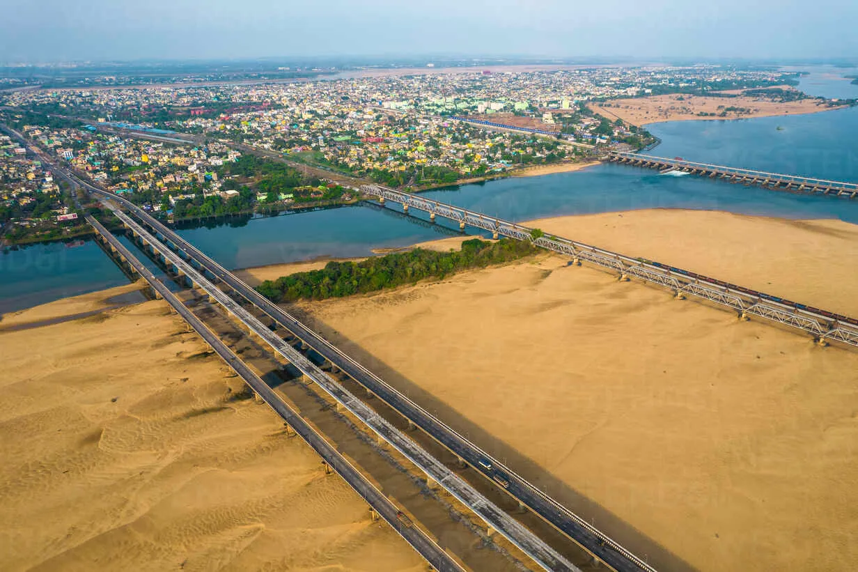 Mahanadi River with Bridges - road and railway