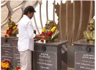 TVK Chief Vijay Honours social reformers day after election win; garlands statues of Periyar, BR Ambedkar