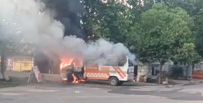 Ambulance destroyed in fire at Bhubaneswar's Jagamara, short circuit suspected