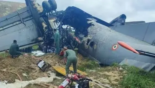 Indian Air Force transport aircraft crashes and catches fire at Assam's Jorhat station