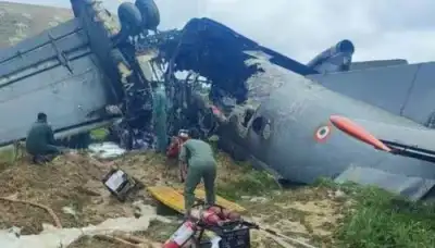 Indian Air Force transport aircraft crashes and catches fire at Assam's Jorhat station