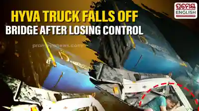 Hyva truck falls off bridge after losing control; driver critically injured