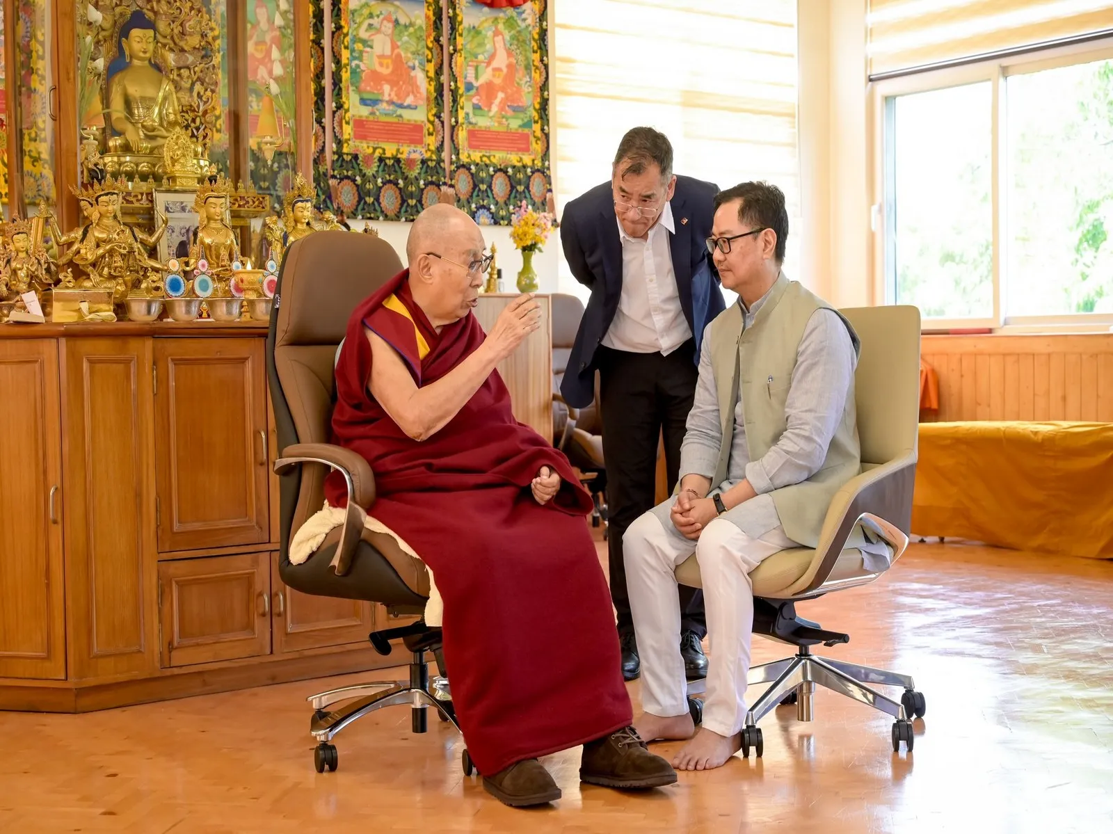Union Minister Rijiju meets Dalai Lama in Delhi, enquires about his health after knee surgery
