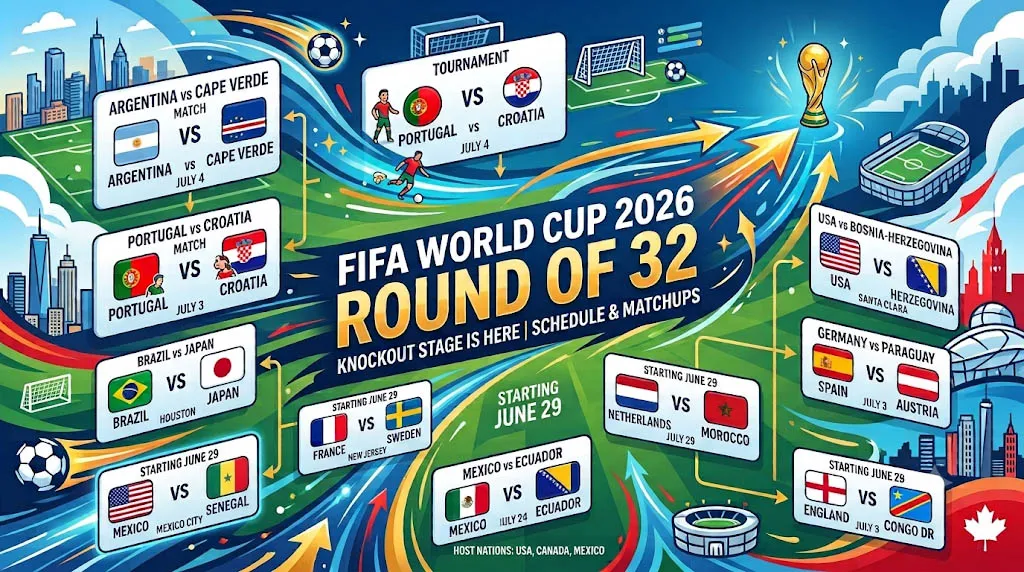 FIFA World Cup 2026 Round of 32 fixtures lock in thrilling blockbuster knockout matches across North America