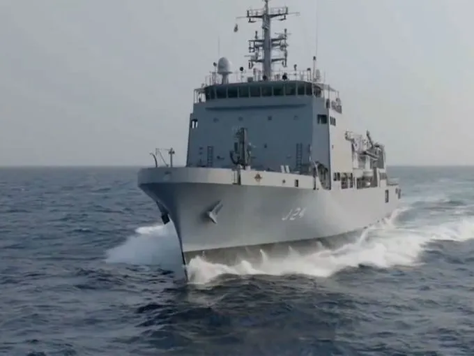 Indian Navy unveils crest of fourth Survey Vessel Large ship 'Sanshodhak'
