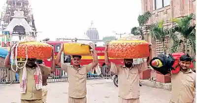 Chaka Asanas & Apsaras being crafted for Holy Trinity ahead of rituals in Puri
