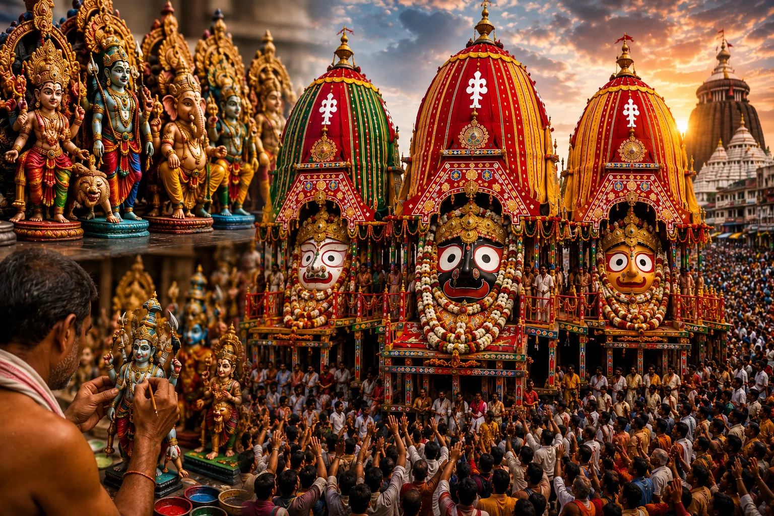 Why three Rath Yatra chariots symbolically carry presence of 33 Crore deities

