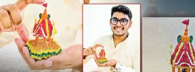 Khordha youth crafts 4-inch miniature chariot from paddy grains