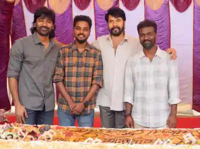 Mammootty, Dhanush, Rajkumar Perisamy, R Kalaivanan celebrate National Award win on sets of 'OM: Chapter 1'