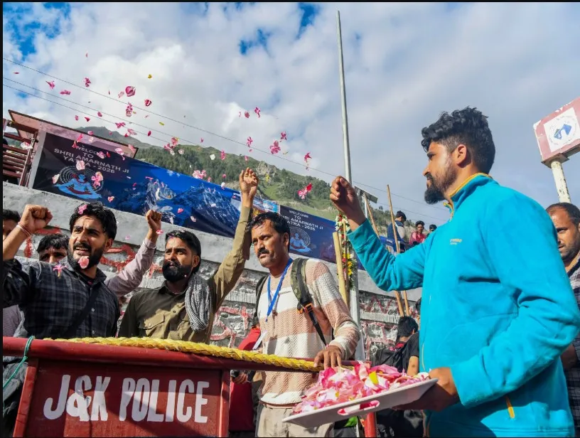 This comes after the formal commencement of the 57-day annual Amarnath Yatra earlier in the day, when the first batches of devotees departed from the twin base camps of Baltal in Ganderbal district and Nunwan in Pahalgam towards the holy cave shrine in the south Kashmir Himalayas