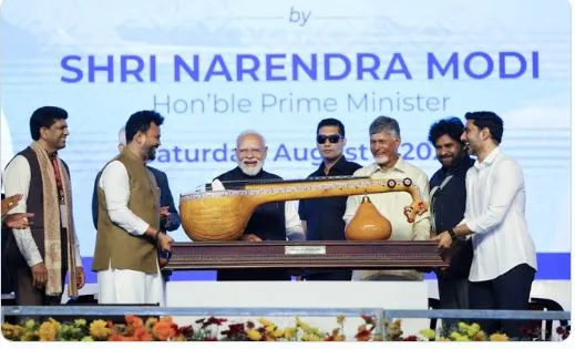 PM Modi receives handcrafted Bobbili Ekanda Veena at Bhogapuram airport inauguration, praises Andhra Pradesh's cultural heritage