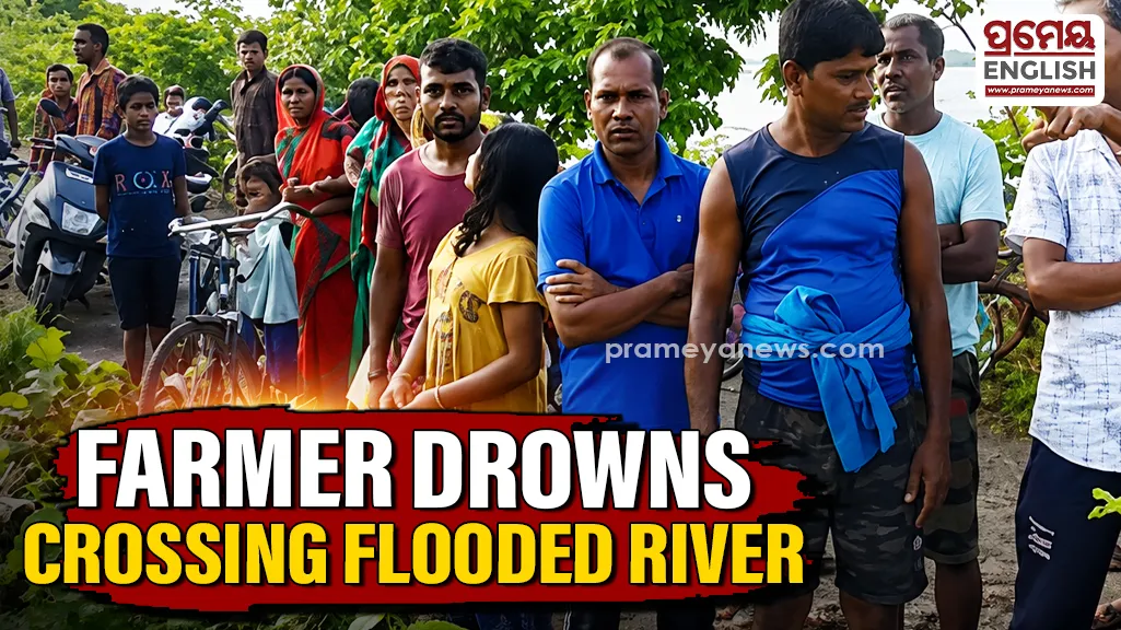  A farmer drowned while attempting to cross a flooded river to inspect his paddy fields in Odisha's Bhadrak district on Monday.