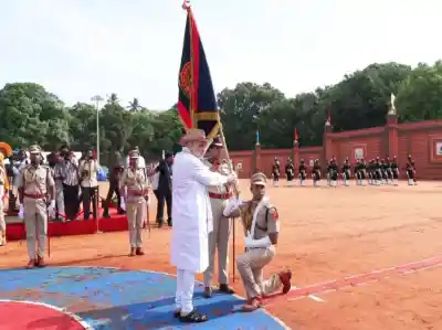Amit Shah presents 'President's Police Colour' to Puducherry Police